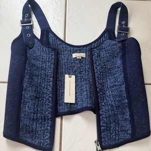 Pilcro Scoop-Neck Zip-Front Corset Sweater